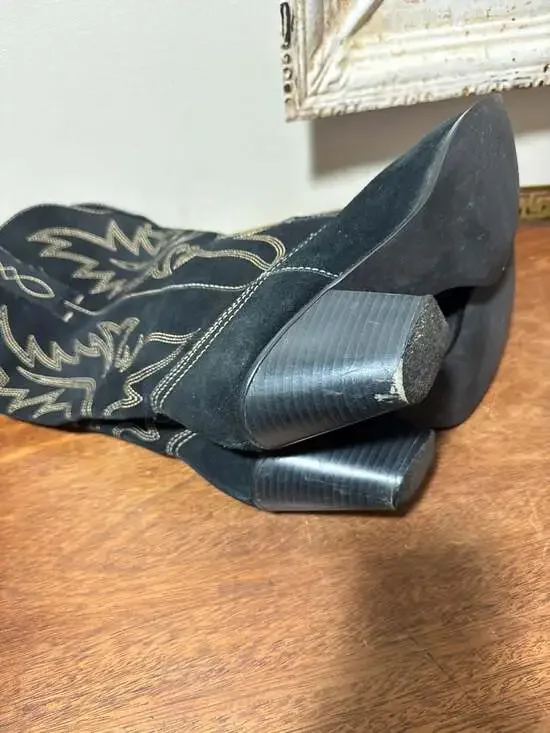 Wilsons Leather Black Suede Tall Western Cowboy Boots with Contrast Stitching - Picture 9 of 11